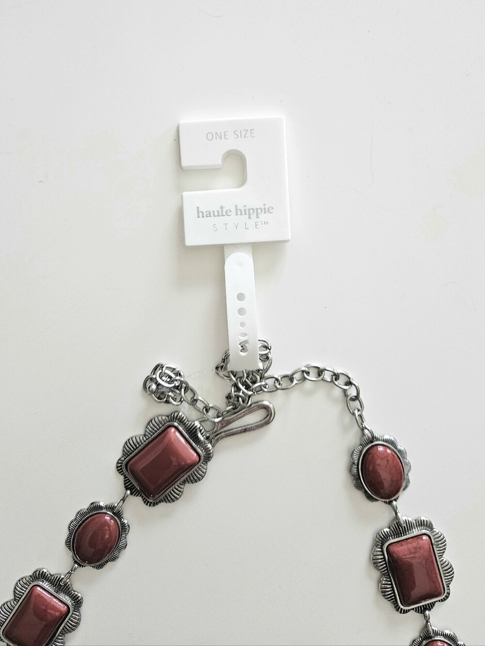 NWT Haute Hippie Rust Red And Hammered Silver Ornate Concho/Cabochon Chain Belt - Picture 2 of 6